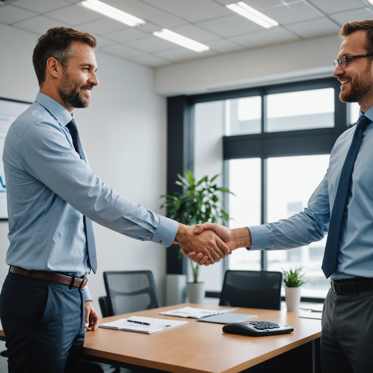 Business owner shaking hands with a cleaning provider