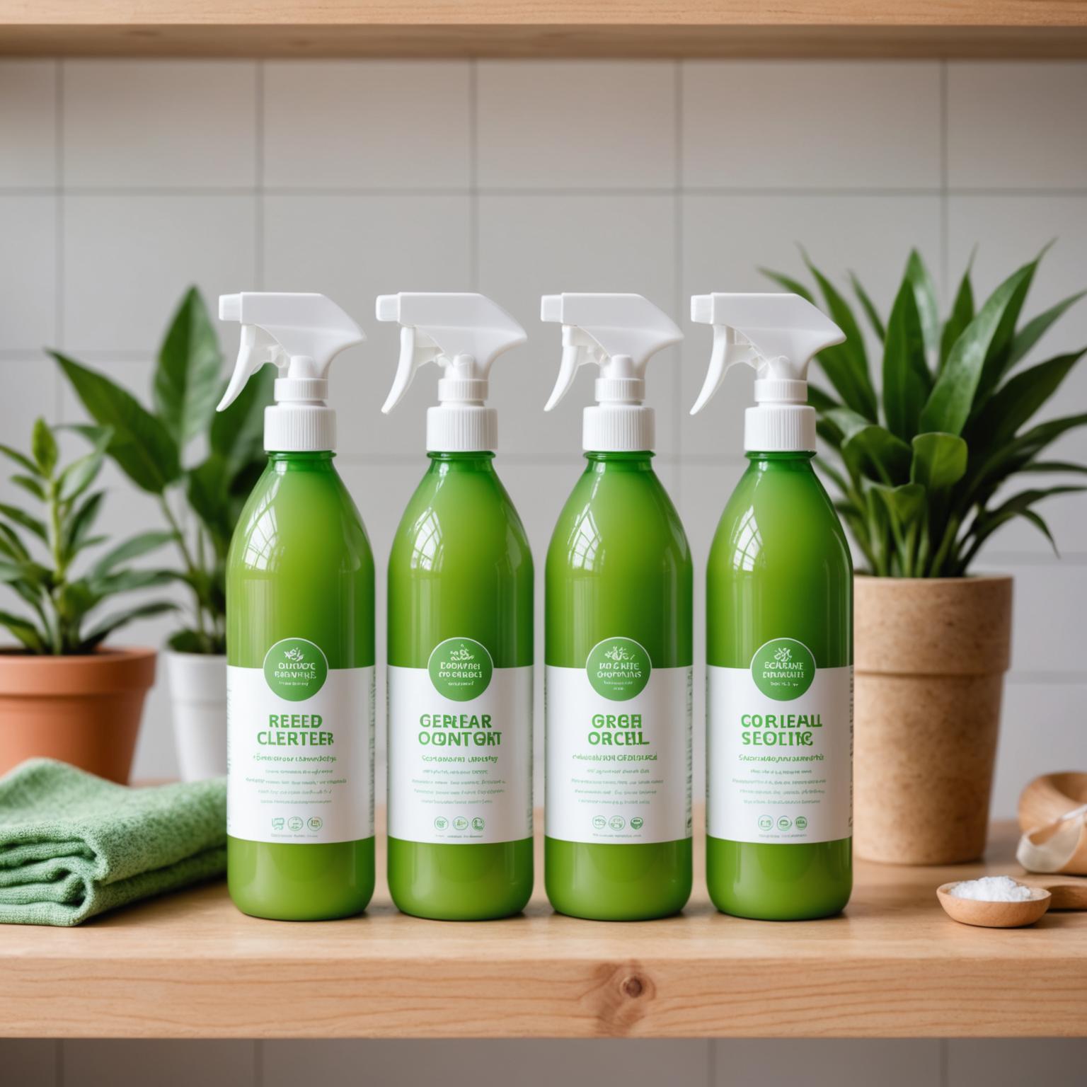 Eco-friendly cleaning products arranged on a countertop