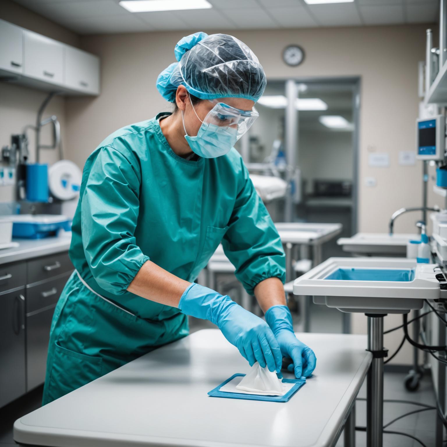 Healthcare facility hallway being cleaned with specialised equipment