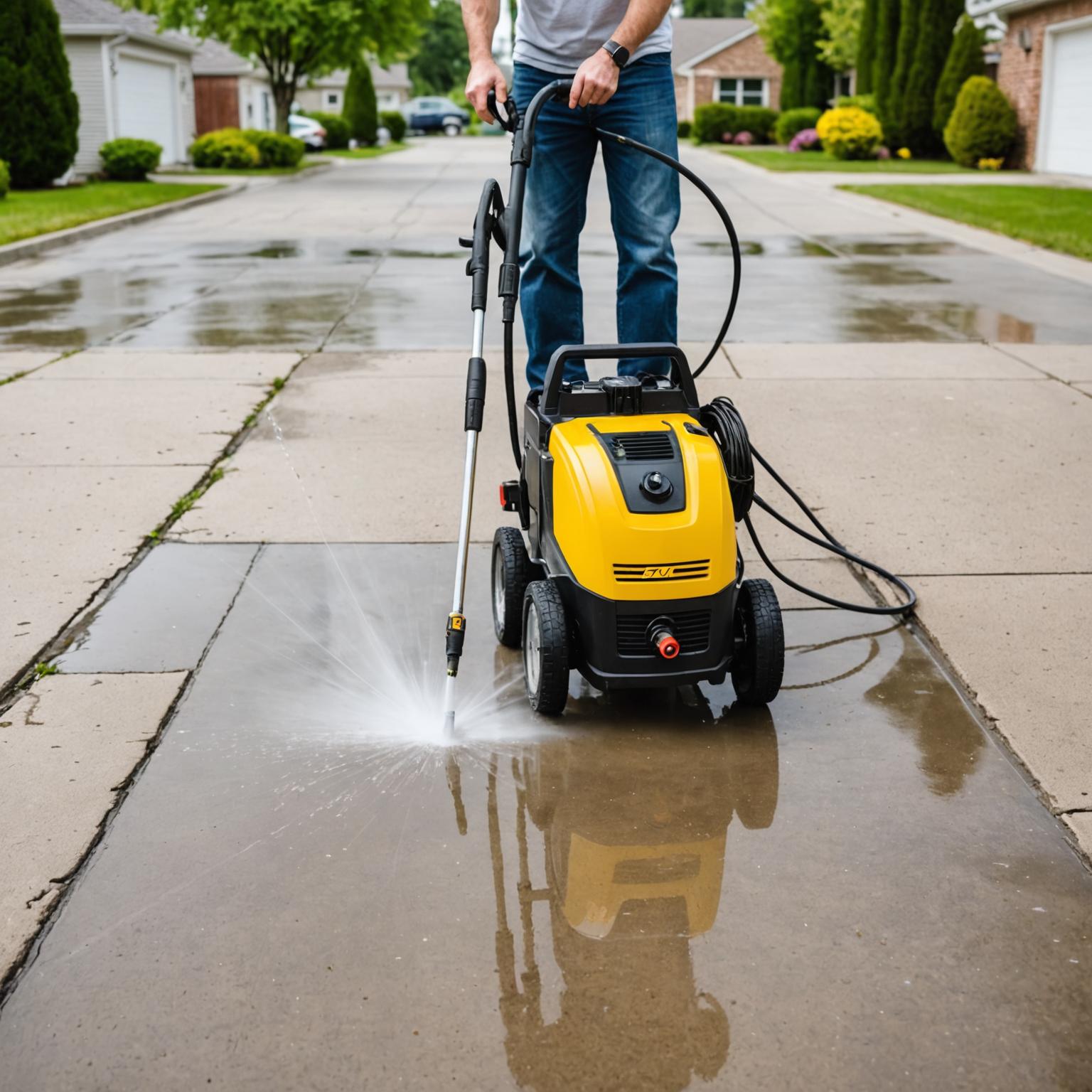 Pressure washing exterior concrete surface